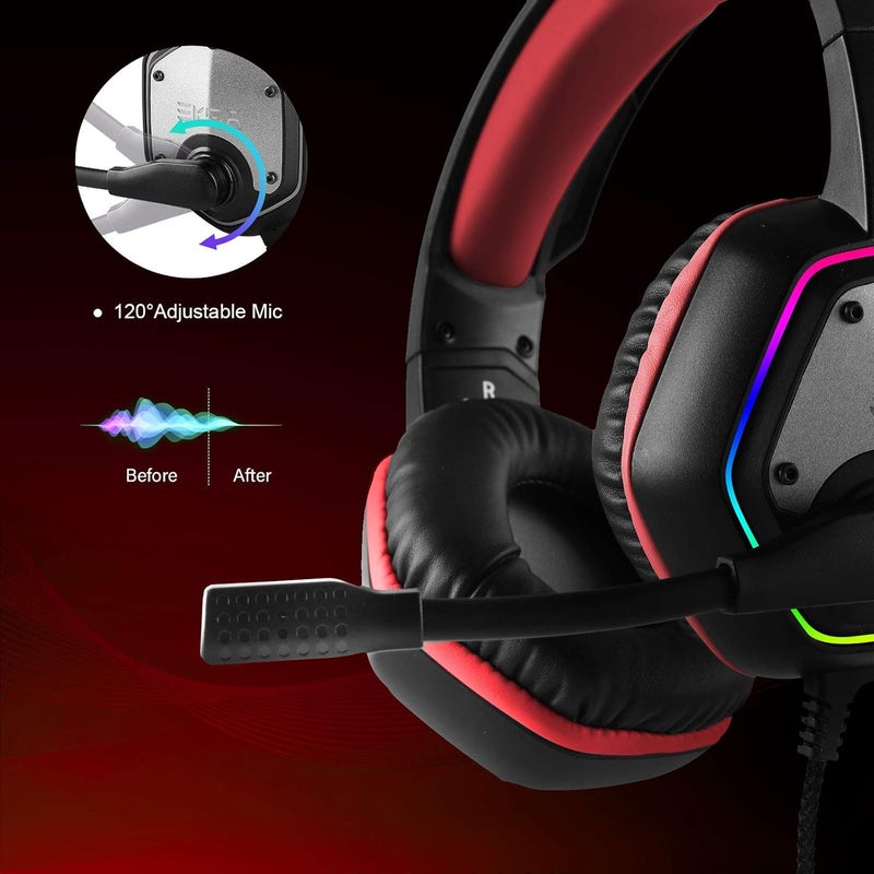 EKSA Gaming Headset with 7.1 Surround Sound Stereo, PS4 USB Headphones with Noise Canceling Mic & RGB Light, Compatible with PC, PS4 Console, Laptop (Red) - Image 5