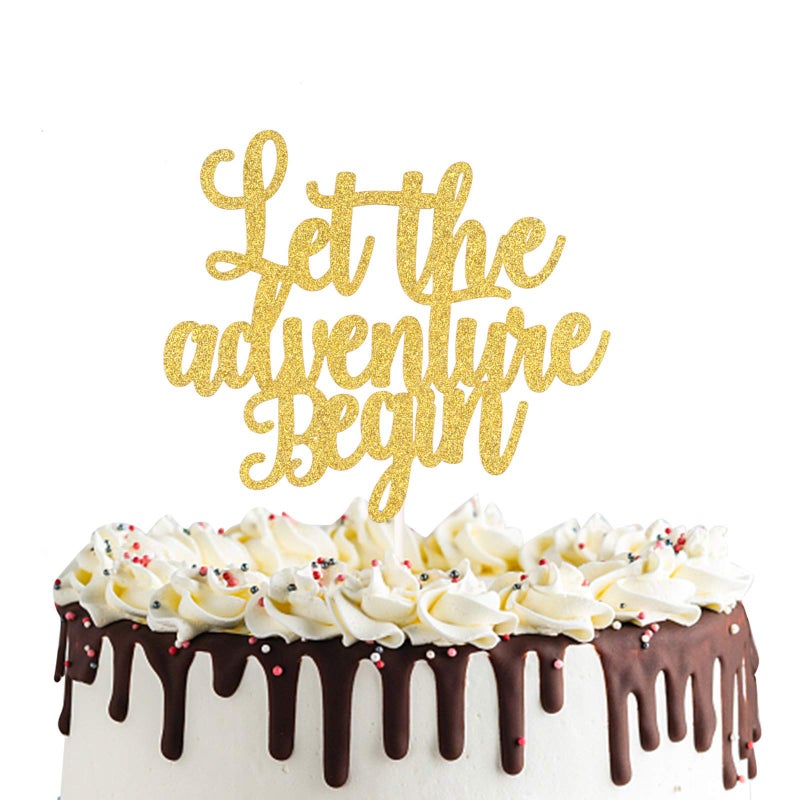 PANHUI Let the Adventure Begin Cake Topper for Going Away Travel Themed Wedding Party Decorations - Image 5
