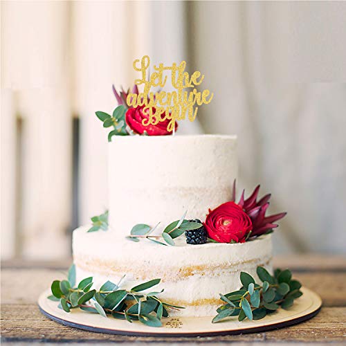 PANHUI Let the Adventure Begin Cake Topper for Going Away Travel Themed Wedding Party Decorations - Image 3