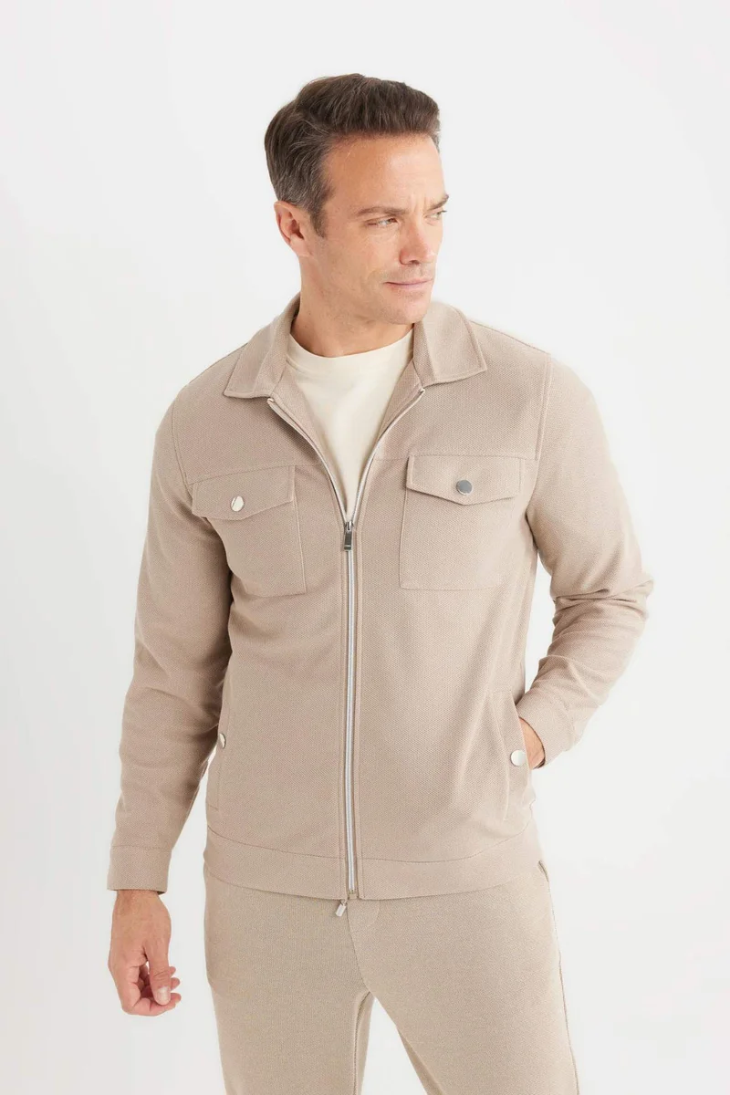 Defacto  Slim Fit Polo Neck Zippered Jacket for Men | Best Price UAE