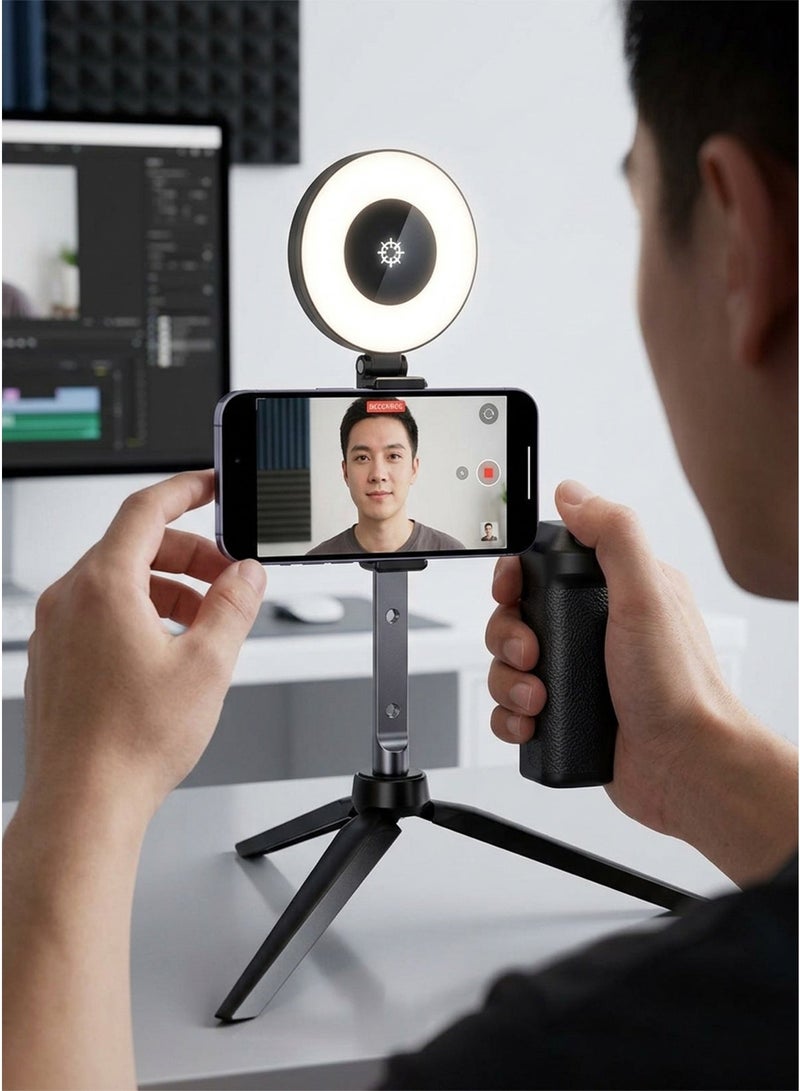 Magnetic Selfie Light and Photography Fill Light LED Mini Phone Light Compatible with Photography Mounts 3 Level Adjustable Type C Input 5V 1A Charging Power 3W Charging Indicator Multi Angle Adjustment Foldable 180 Degree Flip 360 Degree Rotation Three Lighting Modes Cool Warm Soft Light 2500K to 9000K - Image 1