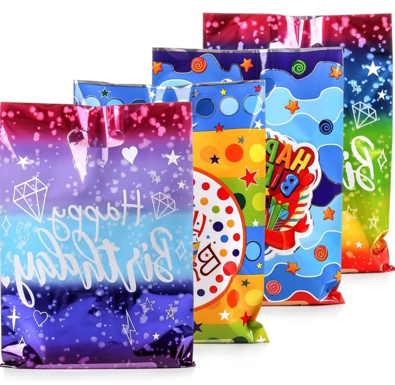 VRB Dec 24 قطعة أكياس هدايا فويل، أكياس هدايا للعودة لعيد ميلاد الأطفال، أكياس هدايا العودة لحفلة عيد الميلاد للأولاد والبنات، أكياس هدايا ملونة (24 قطعة تصميم حفلة عيد الميلاد) - Image 1