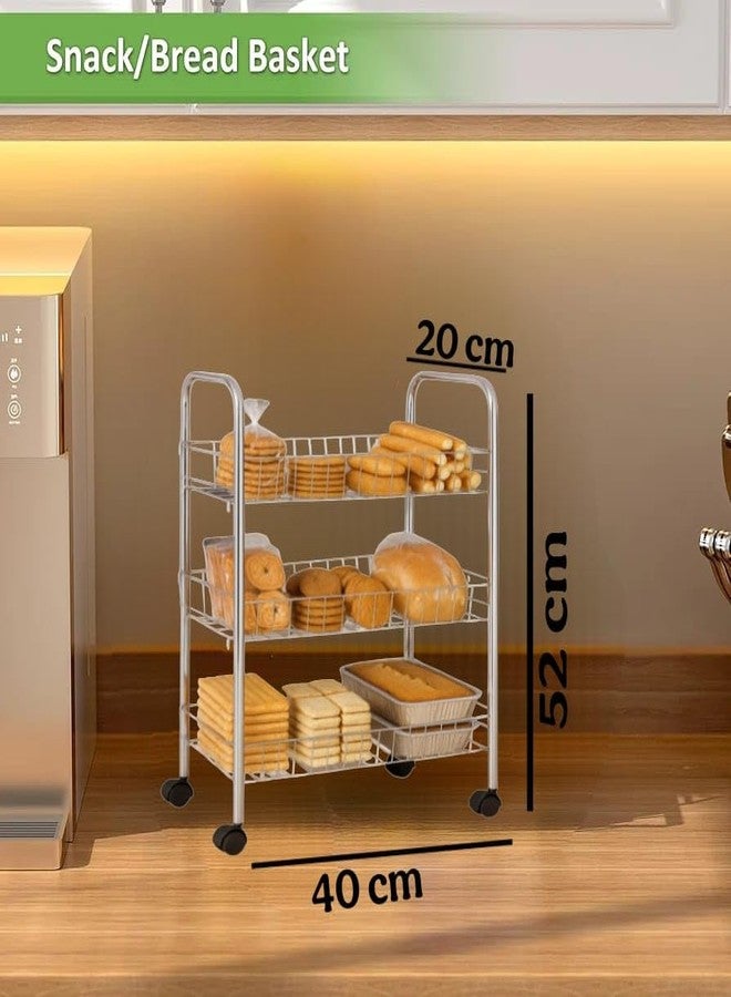 GLOCY Stainless Steel 3-Tier Corner Kitchen Rack Stand Trolley | Space-Saving Steel Organizer for Spice Containers & Kitchen Storage| Utensils Rack for Home (Silver) - Image 2