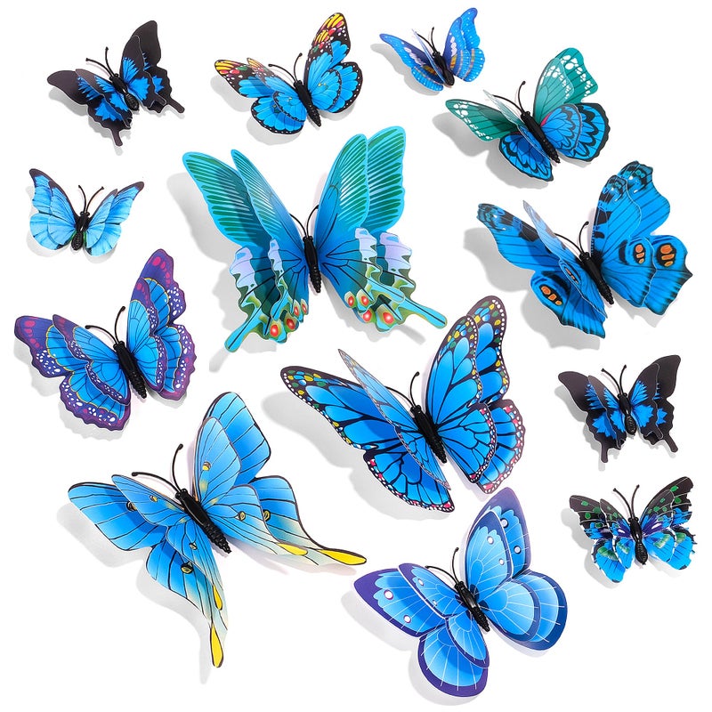 SAOROPEB 3D Butterfly Wall Decor  48 Pcs Double Layer Butterfly Decorations for Party Decorations Locker Decor Refrigerator Decal  Reusable (Blue) - Image 1