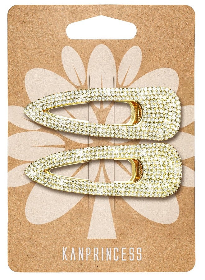 KANPRINCESS 2PCS 2.4Inch Rhinestones Hair Clips,Gold Hair Clips Barrettes, Rhinestones Hair Accessories for Women Girls Bridal,Wedding,Party,Prom(Gold) - Image 1