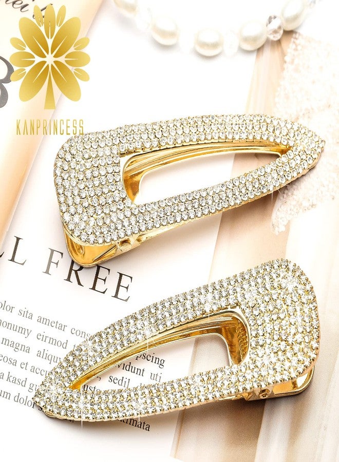 KANPRINCESS 2PCS 2.4Inch Rhinestones Hair Clips,Gold Hair Clips Barrettes, Rhinestones Hair Accessories for Women Girls Bridal,Wedding,Party,Prom(Gold) - Image 4