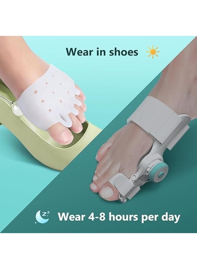 Bunion Corrector Set (1 Pair Adjustable Knob) for Women & Men - Big Toe Splint Straightener Kit + 2 Pairs Silicone Toe Straighteners + 3 Pairs Spacers - Total Relief & Toe Alignment - Image 3