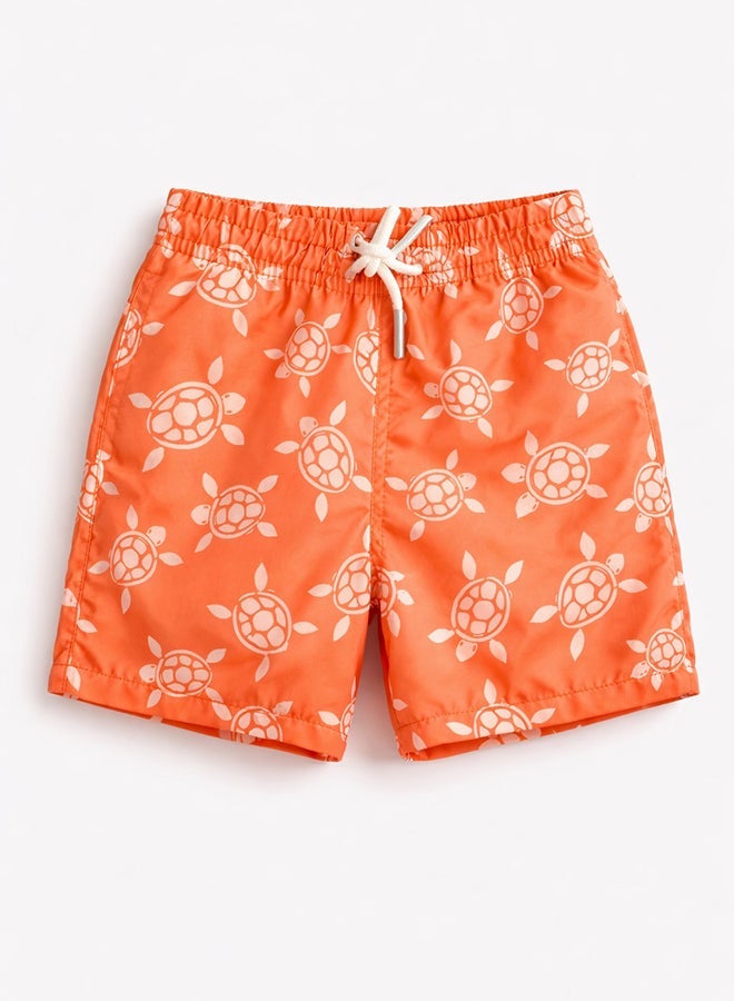 Tippytoes Baby Boys Turtle Print Orange Swim Shorts Toddler Kids Quick Dry Swimming Trunks Children Beach Summer Swimwear (12M 18M 2Y) - Image 1