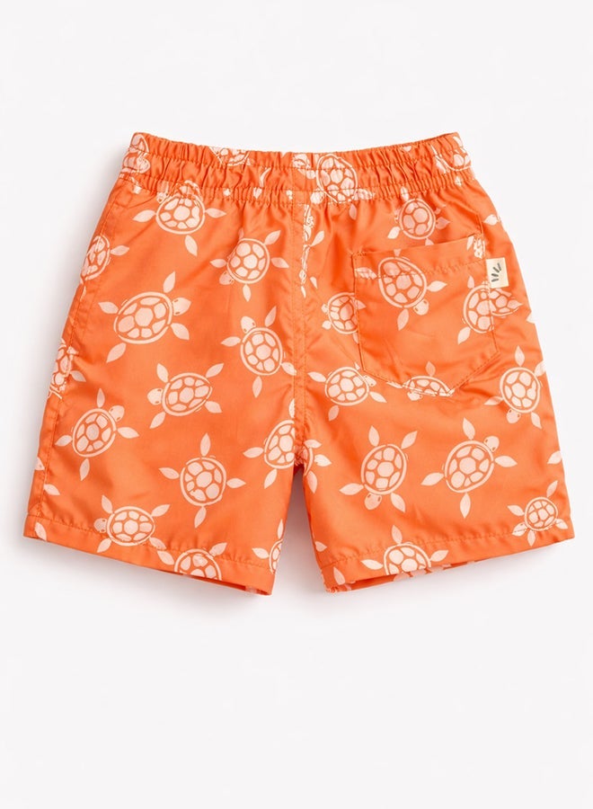 Tippytoes Baby Boys Turtle Print Orange Swim Shorts Toddler Kids Quick Dry Swimming Trunks Children Beach Summer Swimwear (12M 18M 2Y) - Image 2