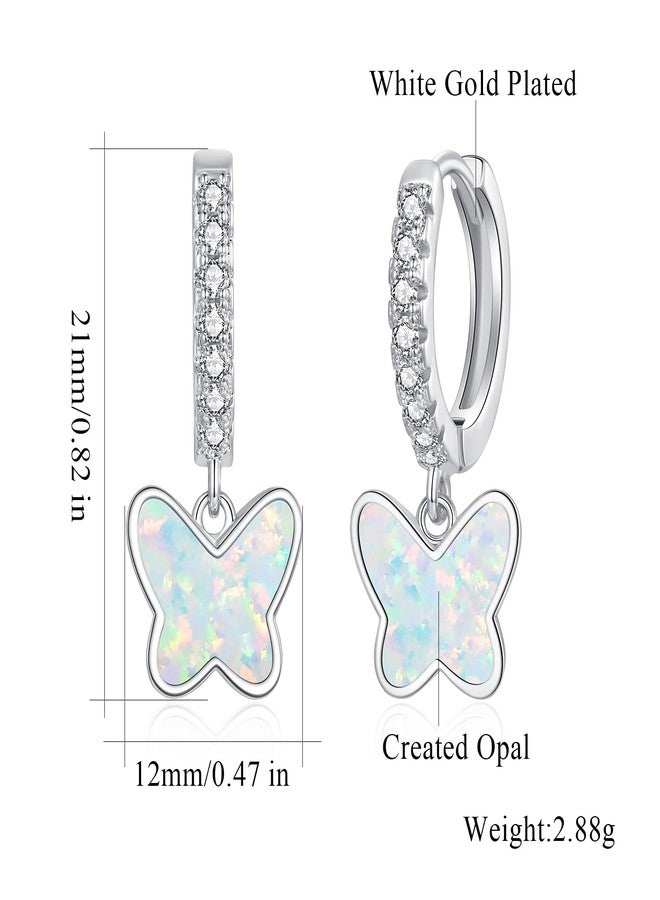 CiNily Butterfly Drop Earrings, Hoop Earrings for Women Teen 14K White Gold Plated Opal Pendant Ear Rings Cubic Zircon Huggie Hoops Cartilage Earring White Opal Jewelry - Image 3