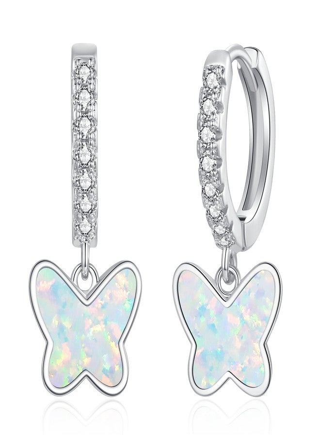 CiNily Butterfly Drop Earrings, Hoop Earrings for Women Teen 14K White Gold Plated Opal Pendant Ear Rings Cubic Zircon Huggie Hoops Cartilage Earring White Opal Jewelry - Image 1