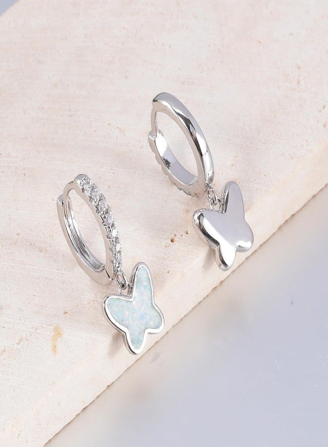 CiNily Butterfly Drop Earrings, Hoop Earrings for Women Teen 14K White Gold Plated Opal Pendant Ear Rings Cubic Zircon Huggie Hoops Cartilage Earring White Opal Jewelry - Image 4