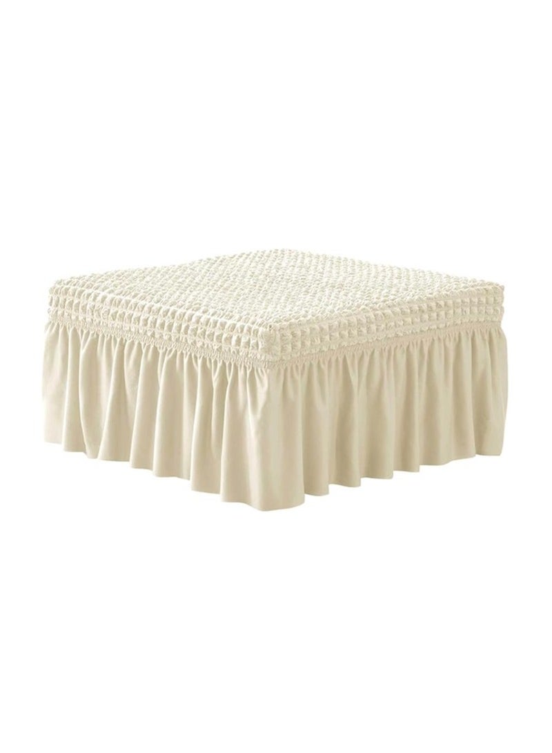 general White seersucker square foot stool cover, high stretch jacquard skirt, rectangular stool cover, universal protective cover for living room and bedroom - Image 1