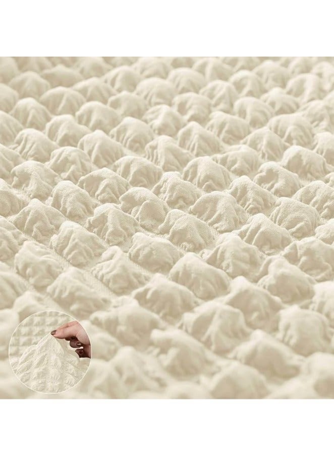 general White seersucker square foot stool cover, high stretch jacquard skirt, rectangular stool cover, universal protective cover for living room and bedroom - Image 3