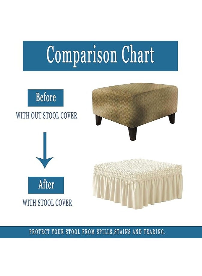general White seersucker square foot stool cover, high stretch jacquard skirt, rectangular stool cover, universal protective cover for living room and bedroom - Image 4