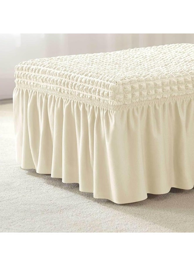 general White seersucker square foot stool cover, high stretch jacquard skirt, rectangular stool cover, universal protective cover for living room and bedroom - Image 2