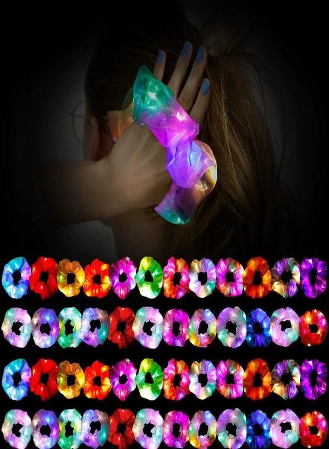 Conagel 48 Pcs Light up Scrunchies Luminous Hair Scrunchies Neon Colorful Hair Tie for Women Girls Glow in the Dark Christmas Carnival Party Supply - Image 1