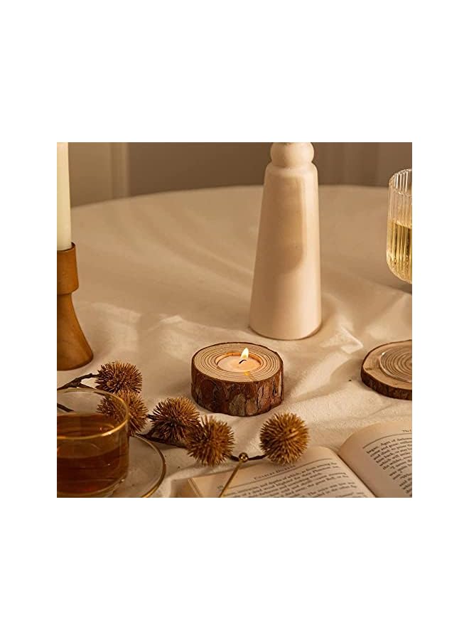 The Bros Wooden Tea Light Candle Holders, Rustic Wood Votive Candle Holder Set for Wedding Centerpieces for Table, Diwali Halloween Christmas Party Valentine's Day Home Decoration 10 PCS (2.16Wx0.98H) - Image 2