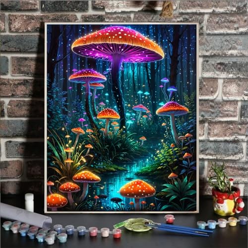 ldazao Paint By Numbers Kit for Adults Beginner Mushroom Paint By Number Kits On Canvas Mushrooms Forest Adults PaintByNumber Kits DIY Oil Painting Kits for Gift Wall Decor 16x20 Inch - Image 3