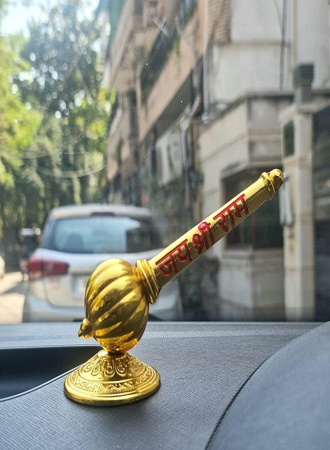 ريانز RIANZ® Lord Shree Hanuman Ji Big Gada مع Jai Shree Ram Engraving Idol لديكور غرفة Mandir Pooja للمنزل والمكتب، Bajrangbali Sankat Mochan God Idol للوحة قيادة السيارة (ذهبي - معدني Gada) - Image 3
