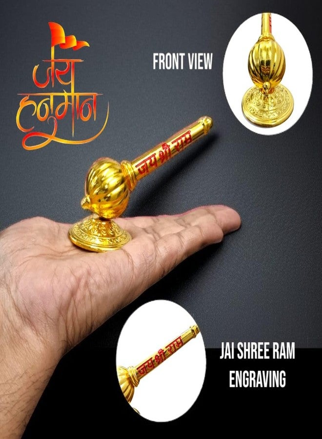 ريانز RIANZ® Lord Shree Hanuman Ji Big Gada مع Jai Shree Ram Engraving Idol لديكور غرفة Mandir Pooja للمنزل والمكتب، Bajrangbali Sankat Mochan God Idol للوحة قيادة السيارة (ذهبي - معدني Gada) - Image 2