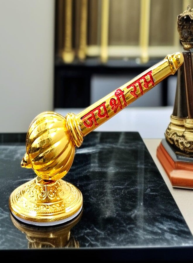ريانز RIANZ® Lord Shree Hanuman Ji Big Gada مع Jai Shree Ram Engraving Idol لديكور غرفة Mandir Pooja للمنزل والمكتب، Bajrangbali Sankat Mochan God Idol للوحة قيادة السيارة (ذهبي - معدني Gada) - Image 1