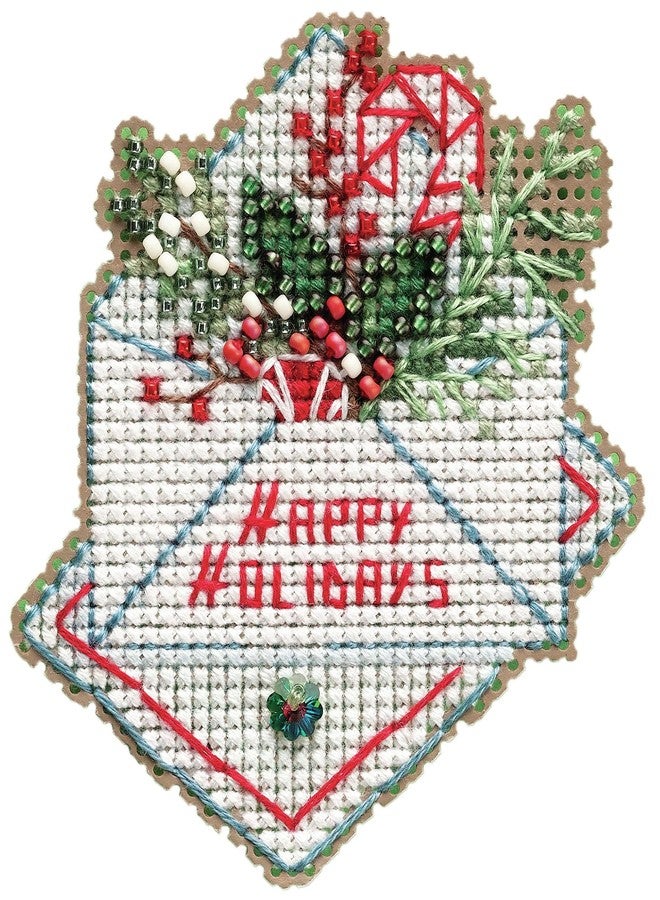 Holiday Wishes Beaded Counted Cross Stitch Ornament Kit Mill Hill 2021 Winter Holiday MH182132, Multicolor