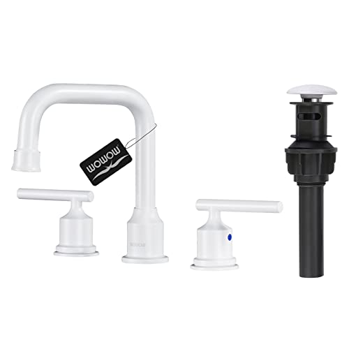 WOWOW 3 Hole Bathroom Faucet White Bathroom Sink Faucet 2 Handle Vanity Tap Lavatory Elegant Basin Mixer Tap with Drain - Image 1