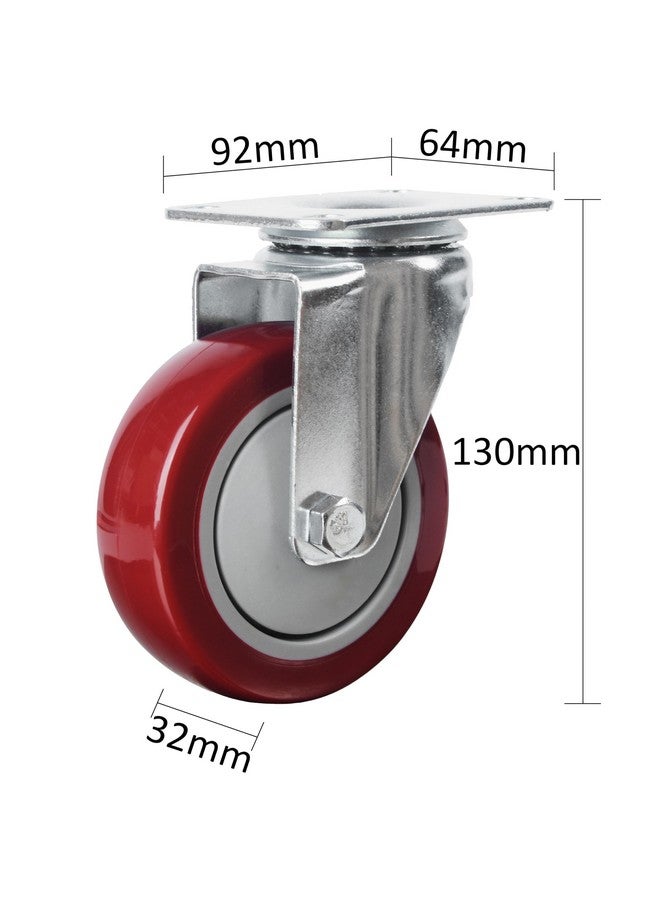 Finnhomy Finnhomy 4” Swivel Casters Wheels Set of 4 Plate Casters Heavy Duty Premium Polyurethane Wheels PU Load Bearing 2,600 Lbs Anti-wear Smooth Casters Red (Free Screws)  - Image 3