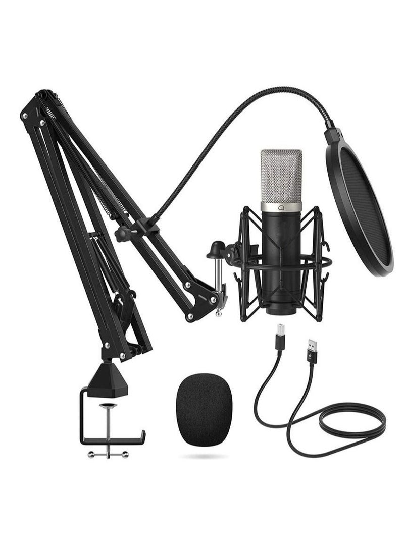 USB Condenser Microphone for Computer PC 192KHZ/24BIT Professional Cardioid Microphone Kit with Adjustable Scissor Arm Stand Shock Mount Pop Filter for Karaoke, YouTube, Gaming Recording  - Image 1