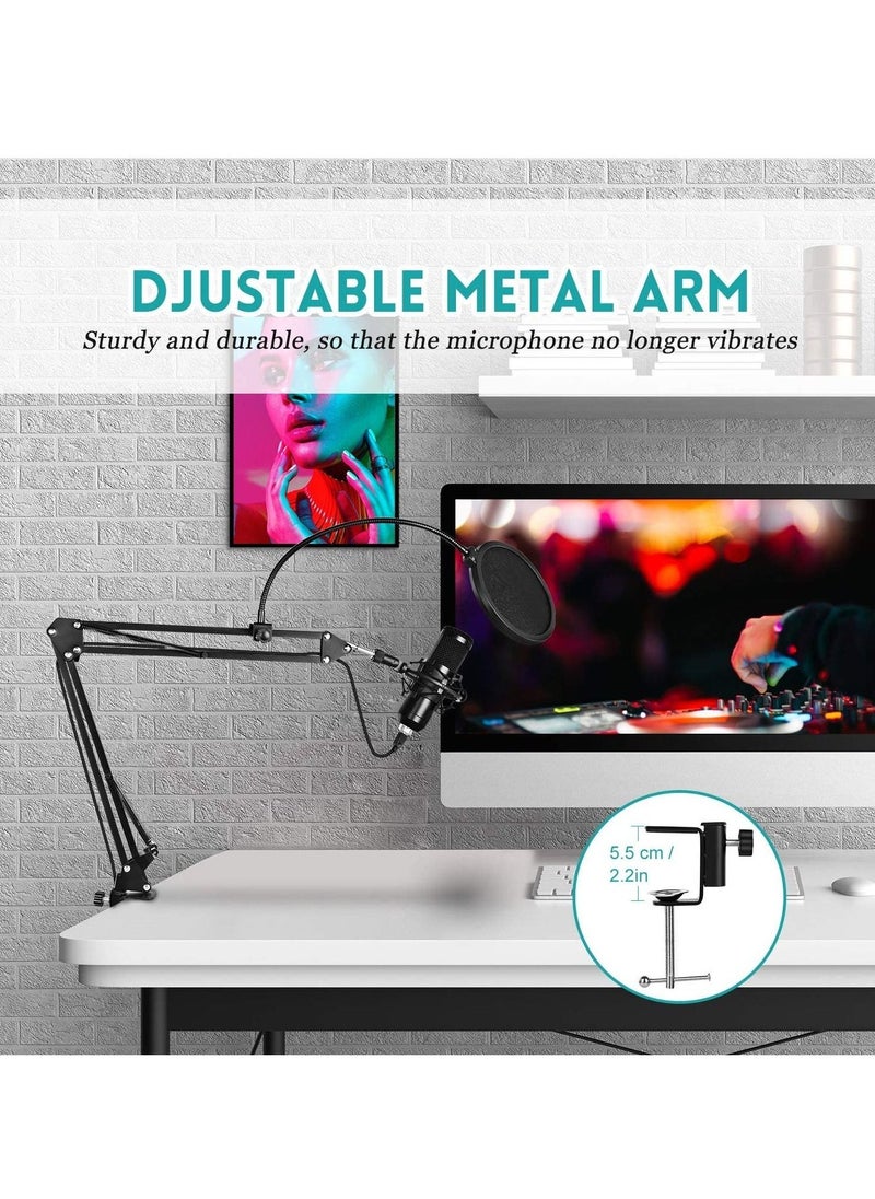 USB Condenser Microphone for Computer PC 192KHZ/24BIT Professional Cardioid Microphone Kit with Adjustable Scissor Arm Stand Shock Mount Pop Filter for Karaoke, YouTube, Gaming Recording  - Image 5