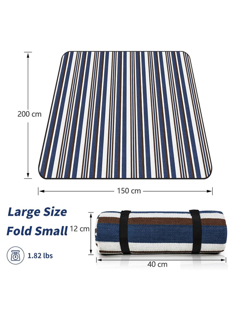 Generic Outdoor Waterproof Picnic Blanket Mat 150*200CM Extra Large Dual Layer Water Resistant Lunch Blankets Adjustable Carrying Strap for Grass, Beach, Park Picnic  - Image 2