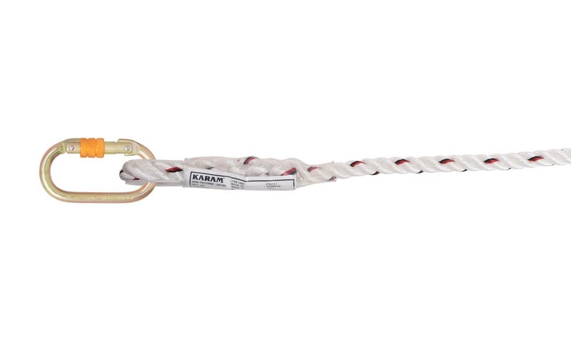 KARAM Work Positioning Polyamide Rope Lanyard 2 Mtr. with Manual Adjustable Buckle Both Sides Hook | Fall Protection Equipment for Construction, Climbing & Roofing | PN241(2.0M) - Image 3