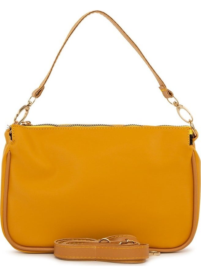 Bagmori Yellow Satin Corded Baguette Bag  - Image 3