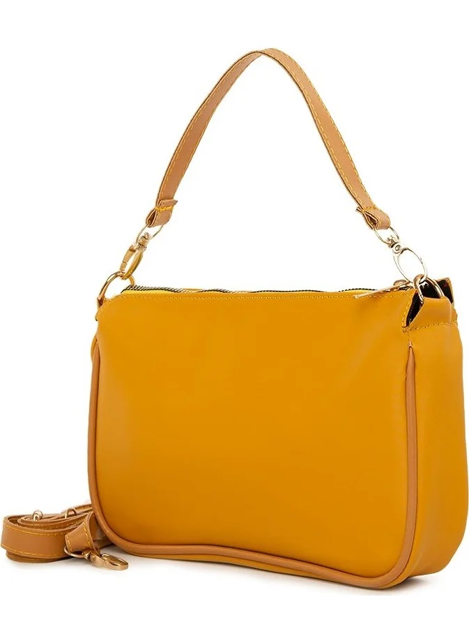 Bagmori Yellow Satin Corded Baguette Bag