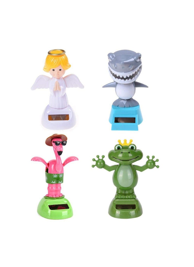 CoscosX CosCosX 4 Pcs Solar Powered Dancing Animal Dolls Swinging Animated Bobble Dancer Window Sun Catcher Car Decor Portable SuncatchersFrog Angel Shark Flamingo Home Car Ornament Kids Toys Gifts 