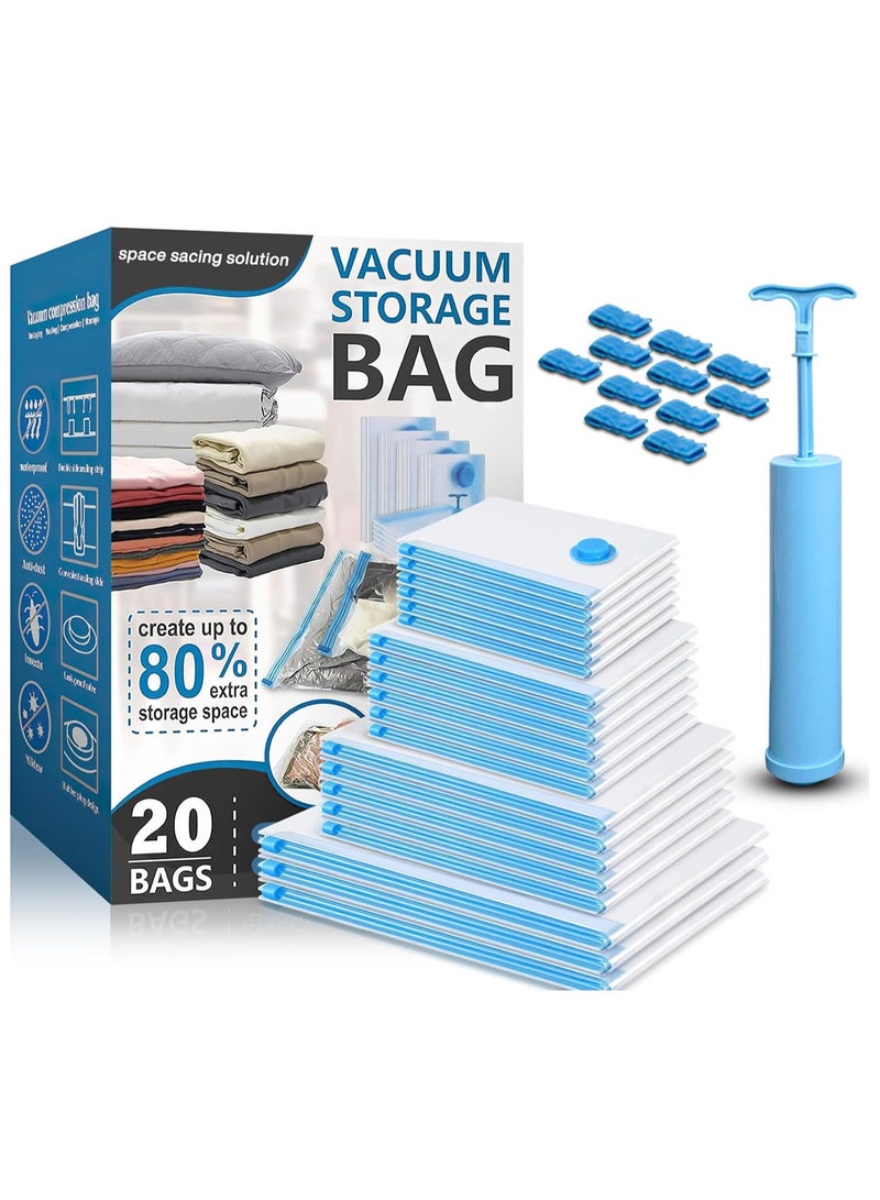 Vacuum Storage Bags Pack set of 12 (3 XL, 3L, 3M, 3S) Space Saver Bags with Hand Pump & Air Tight Bags for Travel, Packing, Re Usable Compression Bags for Cloth, Duvet, Bedding, Pillows,