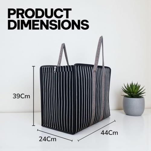 RIANZ® Heavy Duty Canvas Jumbo Storage Bag with Dual Zippers & Reinforced Handles | Multipurpose Collapsible Bag for Grocery Shopping, Clothes, Travel & Office Storage (Black - Small 1 Pc) - Image 3