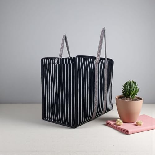 RIANZ® Heavy Duty Canvas Jumbo Storage Bag with Dual Zippers & Reinforced Handles | Multipurpose Collapsible Bag for Grocery Shopping, Clothes, Travel & Office Storage (Black - Small 1 Pc) - Image 1