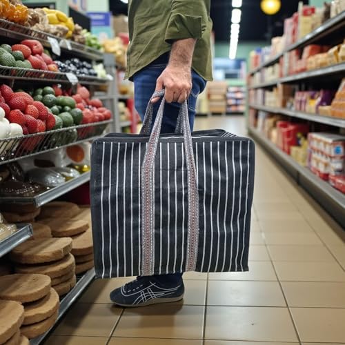 RIANZ® Heavy Duty Canvas Jumbo Storage Bag with Dual Zippers & Reinforced Handles | Multipurpose Collapsible Bag for Grocery Shopping, Clothes, Travel & Office Storage (Black - Small 1 Pc) - Image 4