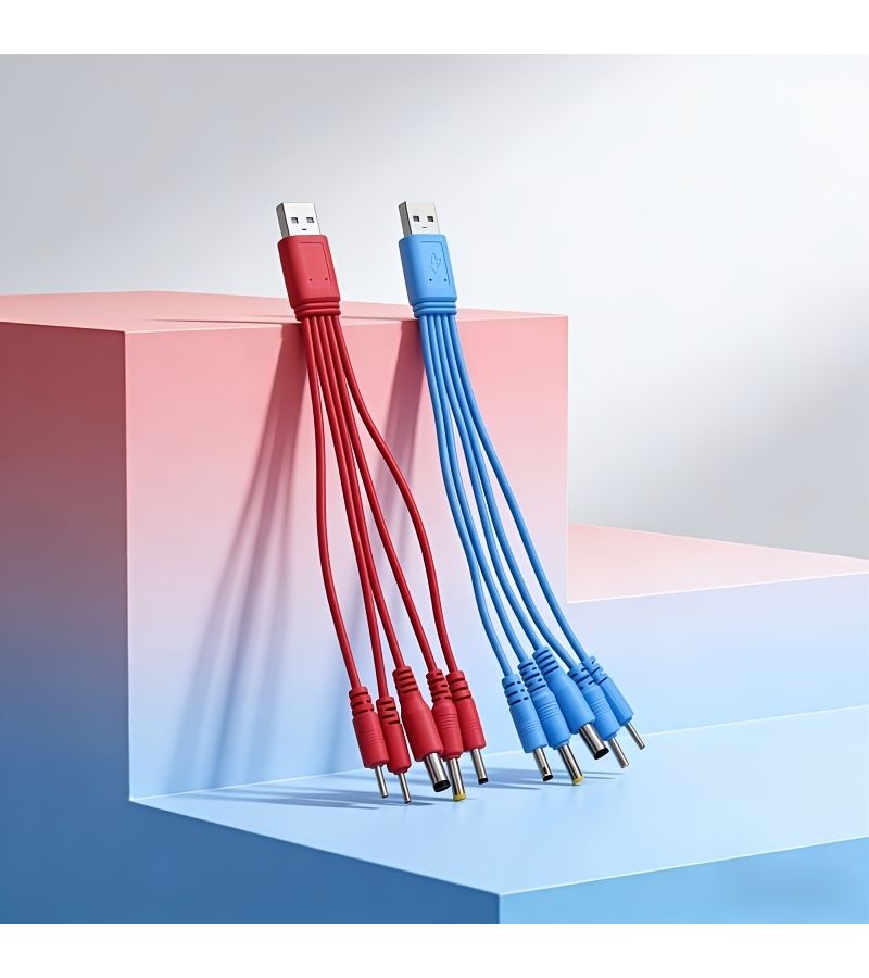 3 قطع 5 في 1 USB إلى DC 2.0، 2.5، 3.5، 4.0، 5.5 كابل بيانات أحمر - Image 3