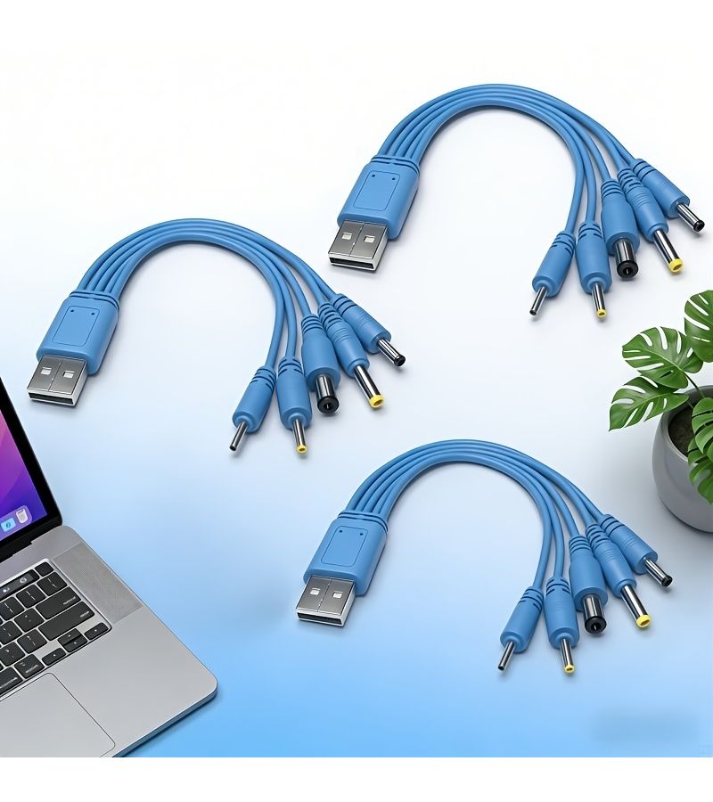 3 قطع 5 في 1 USB إلى DC 2.0، 2.5، 3.5، 4.0، 5.5 كابل بيانات أحمر - Image 1