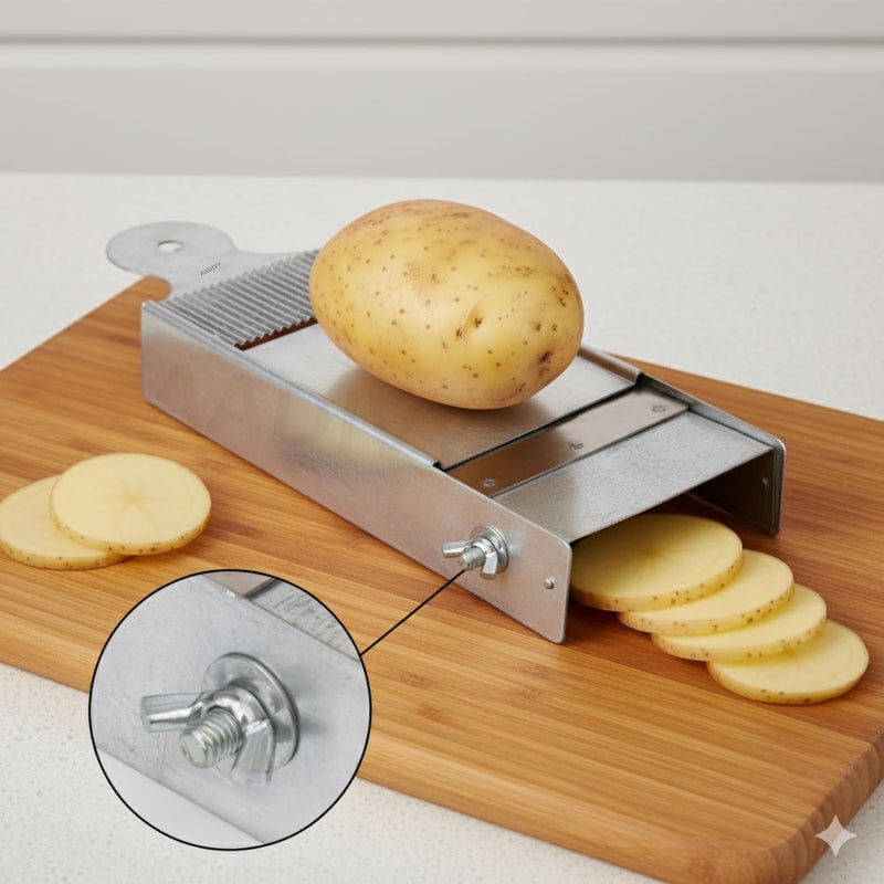 AAMATY Iron Potato Slicer 2-in-1 Adjustable Wafer Maker Machine | Heavy Duty Manual Mandoline Vegetable & Chipser Cutter | Stainless Steel Blade for Potato, Onion, Carrot, Cucumber, Banana & Cabbage - Image 1