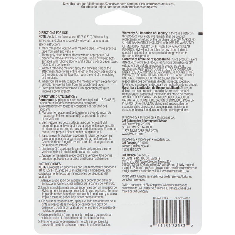 3M Exterior Attachment Tape, Ideal for Moldings, Emblems and Trim, 1/4 in width x 5 yards in length, 1 roll - Image 4