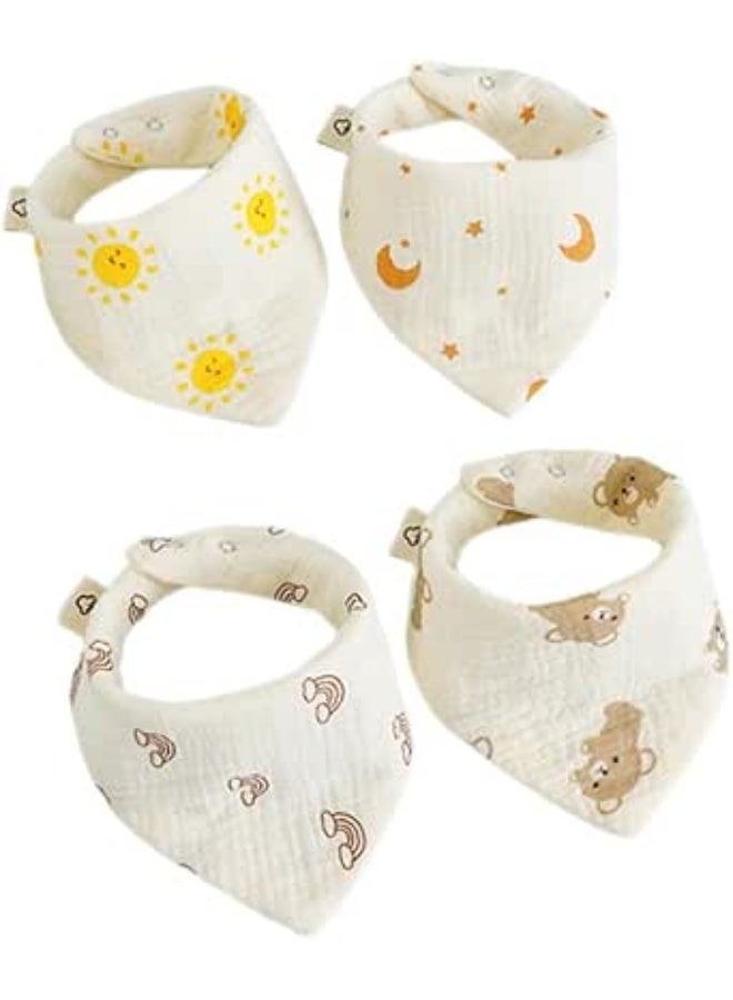 Muslin Baby Bibs, 4 Pack Baby Bandana Drool Bibs 100% Cotton Snap Muslin Bibs Adjustable for Unisex Boys Girls Teething and Drooling - Image 1