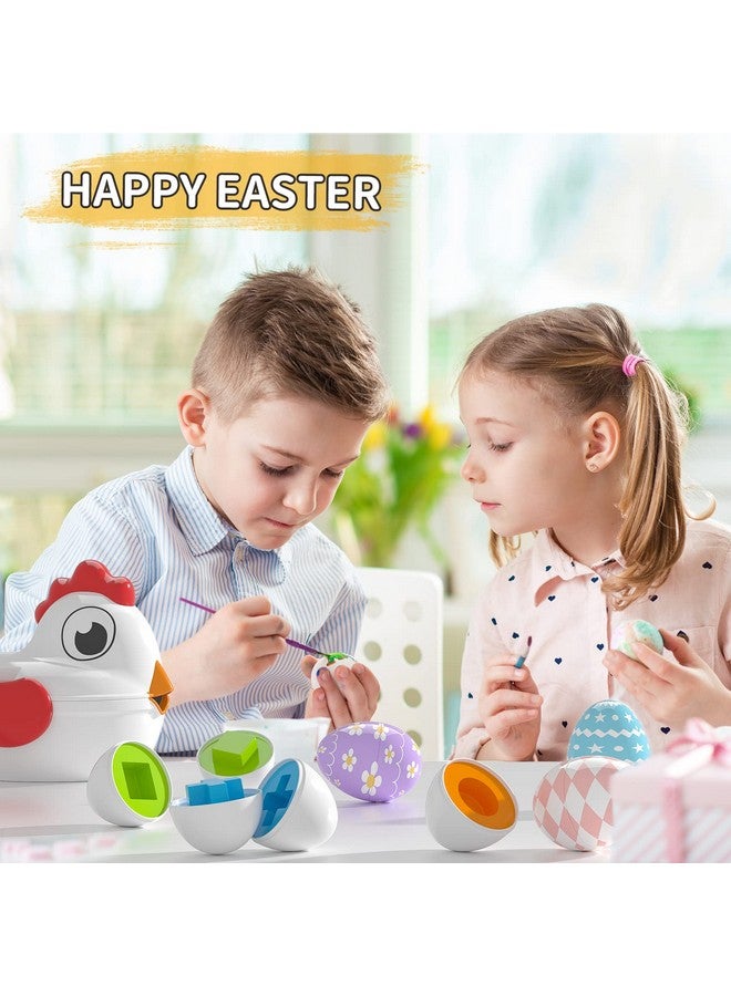 TEMI Toddler Chicken Easter Eggs Toys - Color Matched Game Shape Sorter With 6 Toy Eggs For Kids, Fine Motor Skills Sensory Toys, Educational Gifts For 3 4 5 6 Girls Boys Baby - Image 3