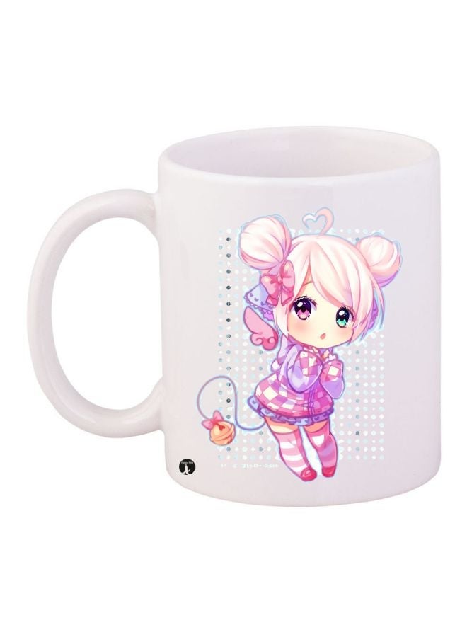 RYN Anime Girl Printed Coffee Mug White/Pink/Yellow 11ounce