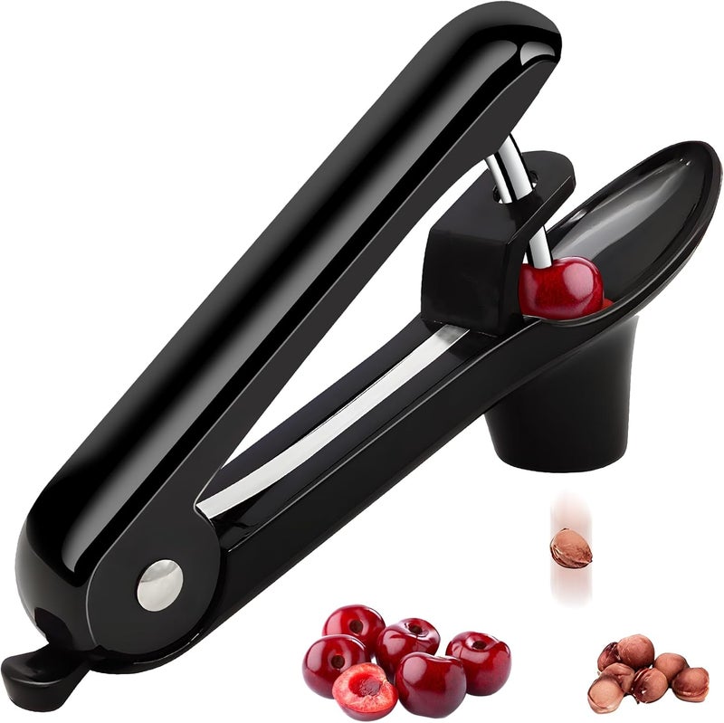 Dumsud Cherry Pitter, Cherry Pit Remover Tool Cherries Corer Pitter with Hand-held Push, Olive Seed remover stones with lock design, Durable Cherries seed Corer for Cherry Jam -Black - Image 1