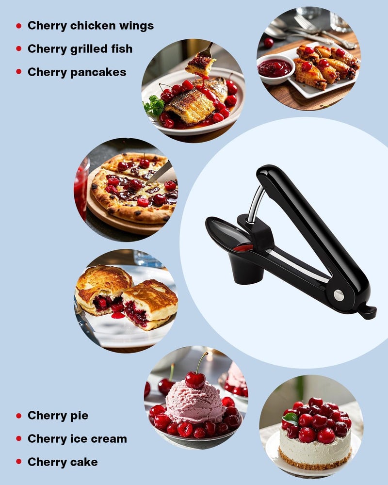 Dumsud Cherry Pitter, Cherry Pit Remover Tool Cherries Corer Pitter with Hand-held Push, Olive Seed remover stones with lock design, Durable Cherries seed Corer for Cherry Jam -Black - Image 5