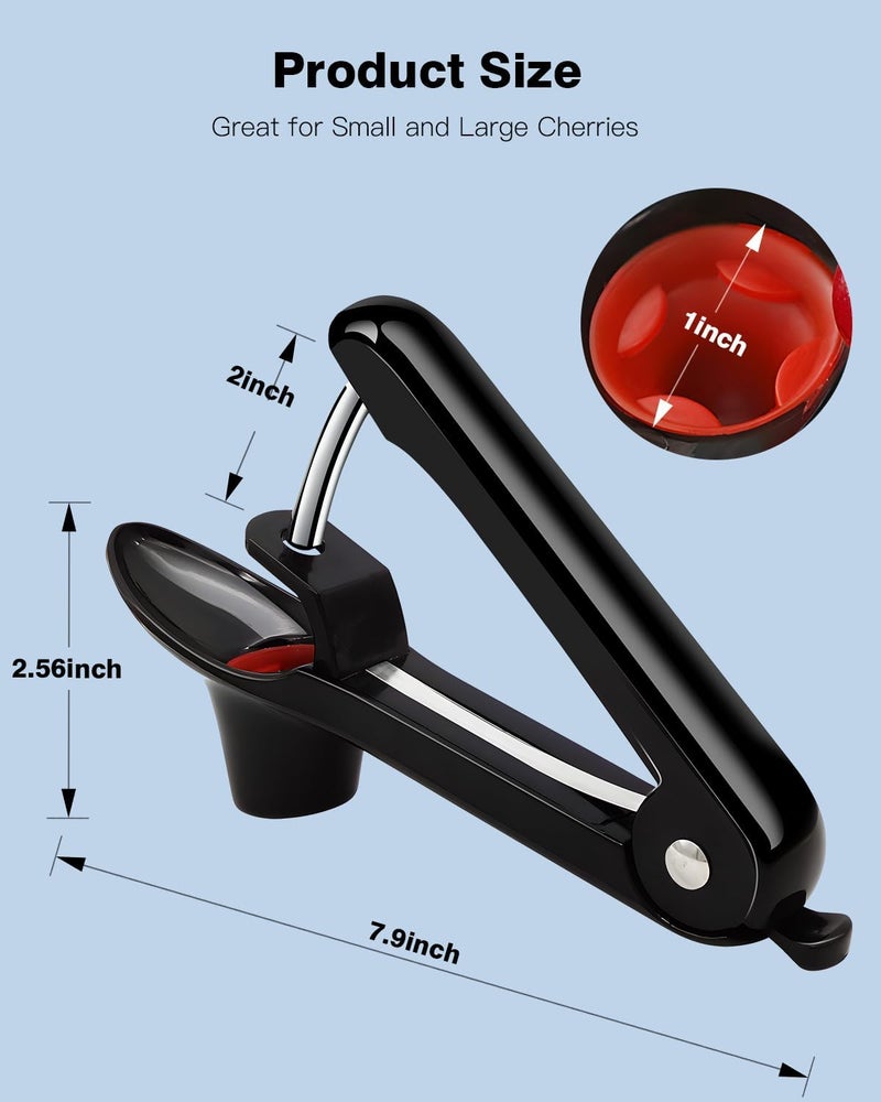 Dumsud Cherry Pitter, Cherry Pit Remover Tool Cherries Corer Pitter with Hand-held Push, Olive Seed remover stones with lock design, Durable Cherries seed Corer for Cherry Jam -Black - Image 2